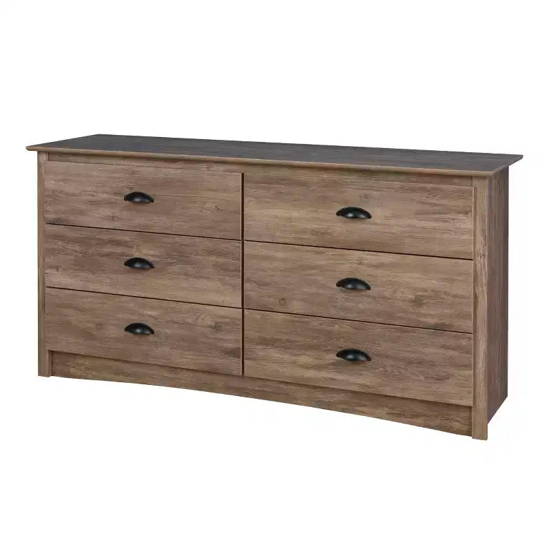 Drifted Gray 6-Drawer Double Dresser – Wide, Modern Style