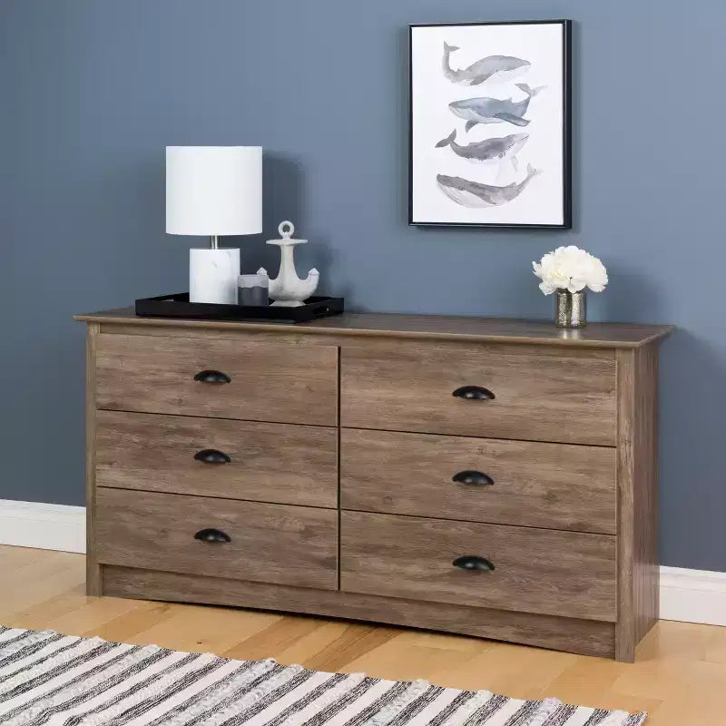 Drifted Gray 6-Drawer Double Dresser – Wide, Modern Style
