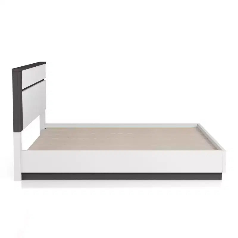Lit Queen moderne 3 pièces Pape avec 2 tables de chevet Blanc/Gris métallisé - miBasics : Ensemble de meubles contemporains