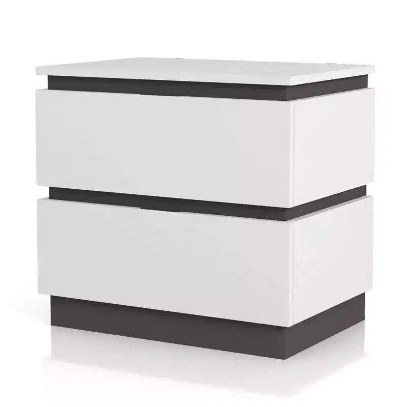 Lit Queen moderne 3 pièces Pape avec 2 tables de chevet Blanc/Gris métallisé - miBasics : Ensemble de meubles contemporains