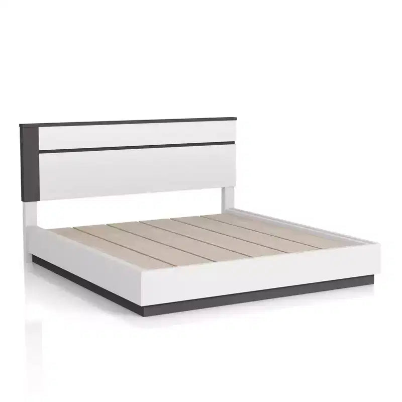 Lit Queen moderne 3 pièces Pape avec 2 tables de chevet Blanc/Gris métallisé - miBasics : Ensemble de meubles contemporains