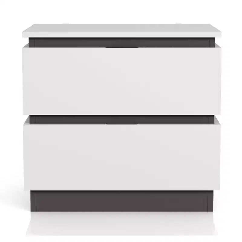 Lit Queen moderne 3 pièces Pape avec 2 tables de chevet Blanc/Gris métallisé - miBasics : Ensemble de meubles contemporains