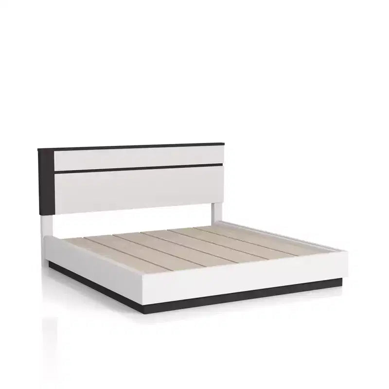Lit Queen moderne 3 pièces Pape avec 2 tables de chevet Blanc/Gris métallisé - miBasics : Ensemble de meubles contemporains