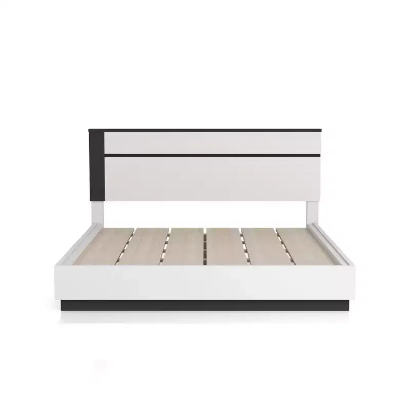 Lit Queen moderne 3 pièces Pape avec 2 tables de chevet Blanc/Gris métallisé - miBasics : Ensemble de meubles contemporains