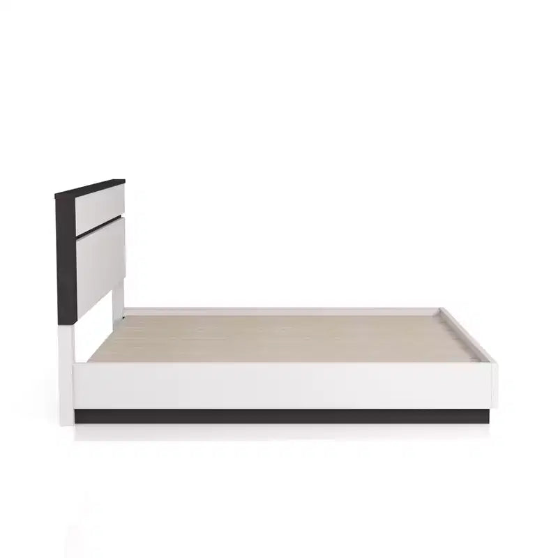 Lit Queen moderne 3 pièces Pape avec 2 tables de chevet Blanc/Gris métallisé - miBasics : Ensemble de meubles contemporains