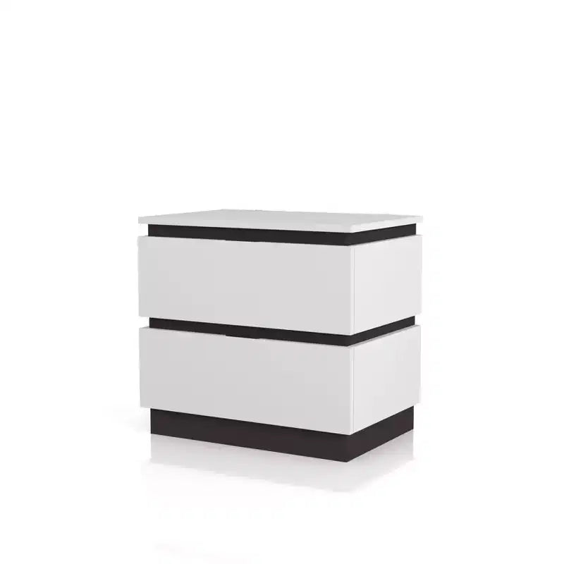 Lit Queen moderne 3 pièces Pape avec 2 tables de chevet Blanc/Gris métallisé - miBasics : Ensemble de meubles contemporains