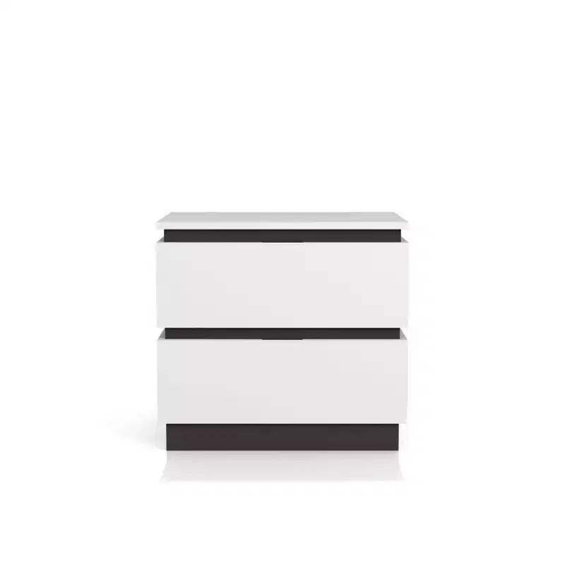 Lit Queen moderne 3 pièces Pape avec 2 tables de chevet Blanc/Gris métallisé - miBasics : Ensemble de meubles contemporains
