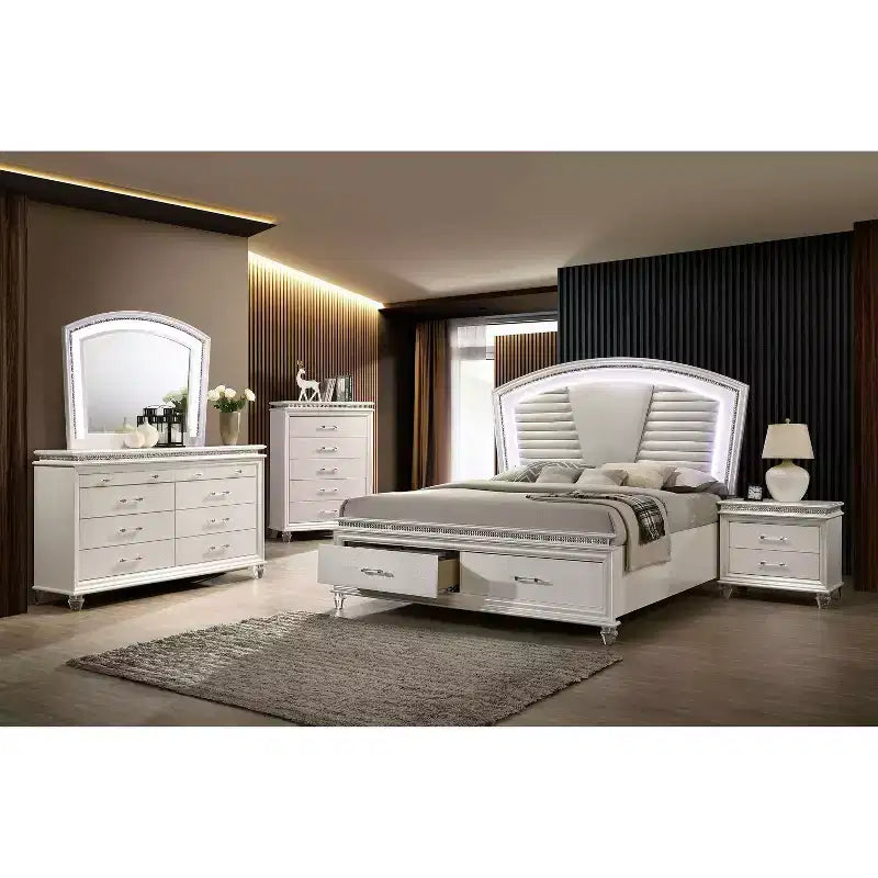 Ensemble table de chevet et commode 2 pièces en granit blanc perle - HOMES: Inside + Out