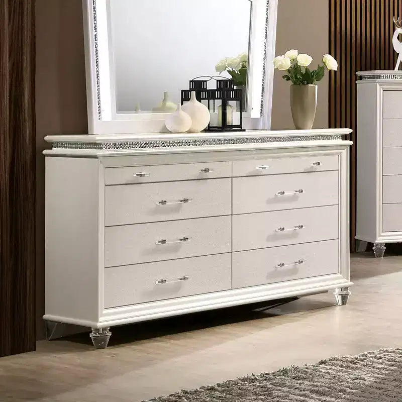 Ensemble table de chevet et commode 2 pièces en granit blanc perle - HOMES: Inside + Out