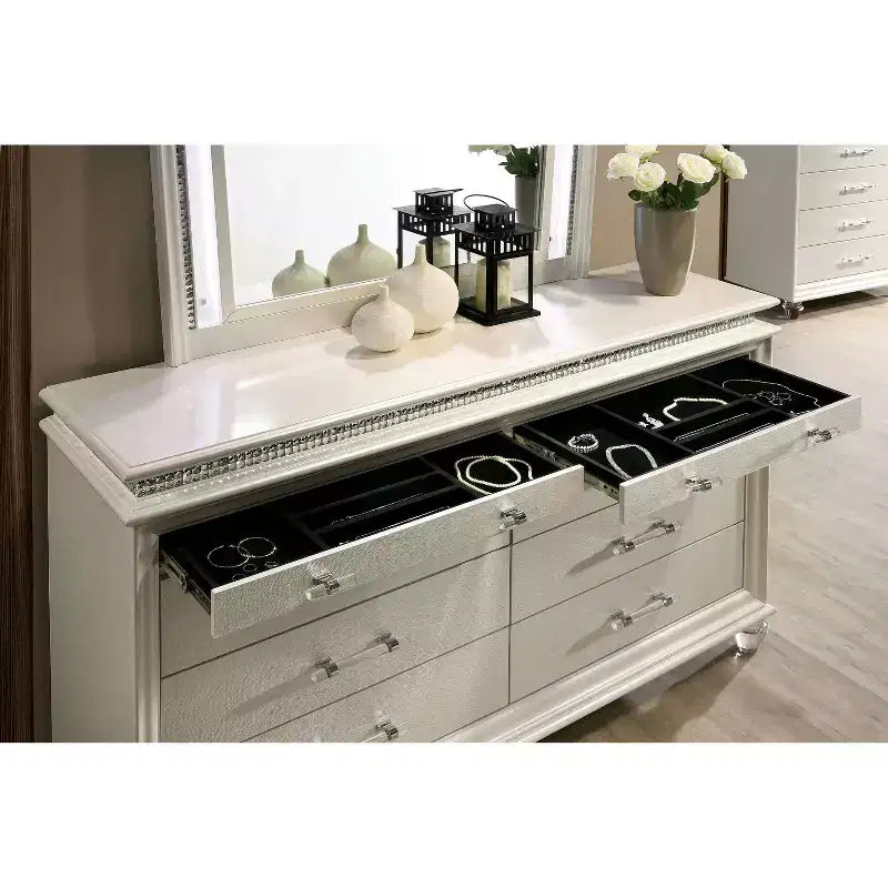Ensemble table de chevet et commode 2 pièces en granit blanc perle - HOMES: Inside + Out
