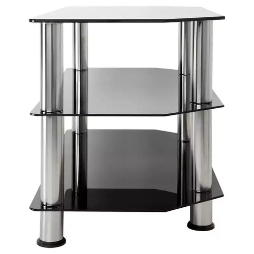 Black & Silver 3-Shelf Tempered Glass TV Stand, Fits TVs up to 43"