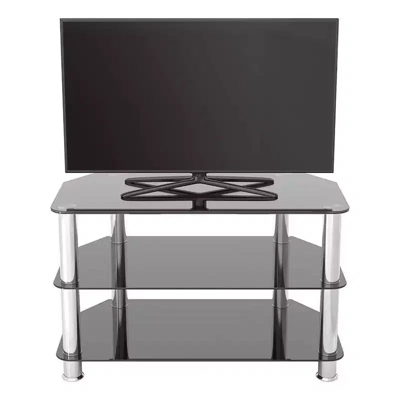 Black & Silver 3-Shelf Tempered Glass TV Stand, Fits TVs up to 43"