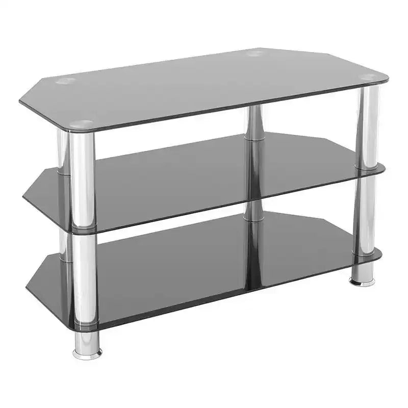 Black & Silver 3-Shelf Tempered Glass TV Stand, Fits TVs up to 43"