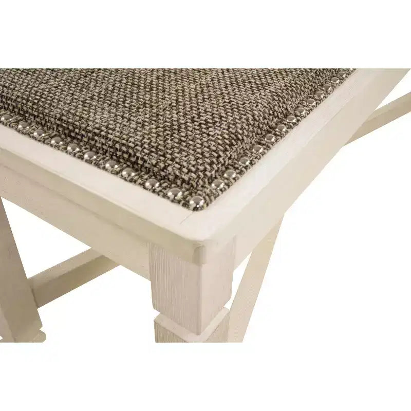 Antique White Upholstered Dining Bench, Seats 2