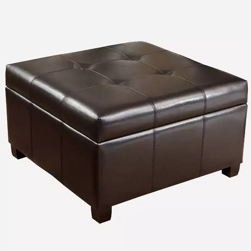 Espresso Square Storage Ottoman with Hinged Lid, Seats 1