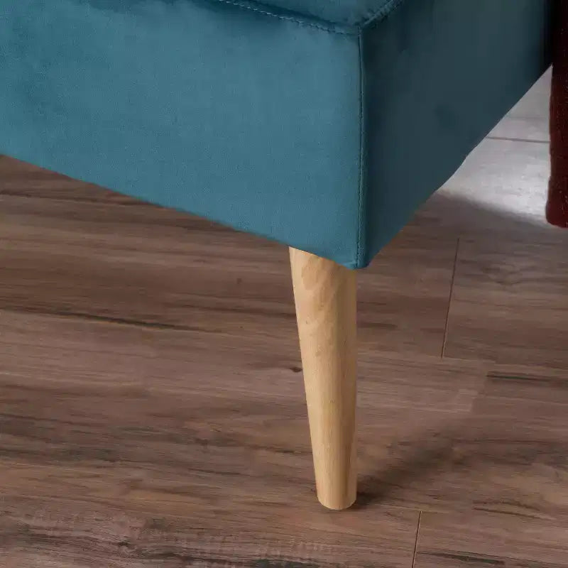 Dark Teal Velvet Square Ottoman – Tufted, Birch Legs, Seats 1