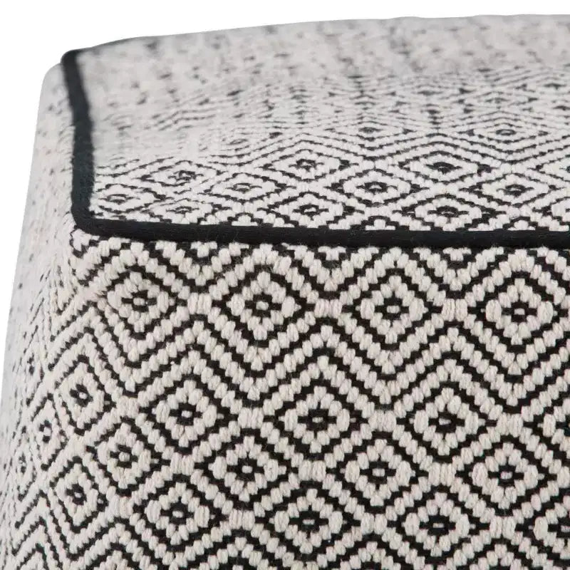 Square Pouf – Black/Natural, Geometric Pattern, Seats 1