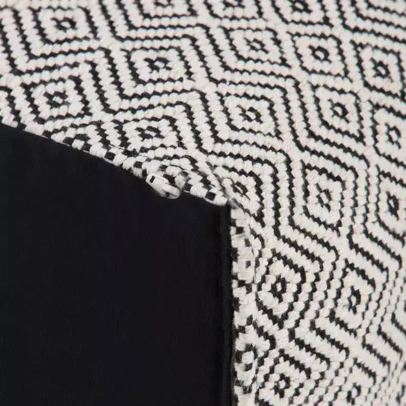 Square Pouf – Black/Natural, Geometric Pattern, Seats 1
