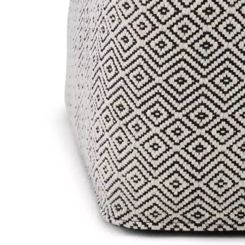 Square Pouf – Black/Natural, Geometric Pattern, Seats 1