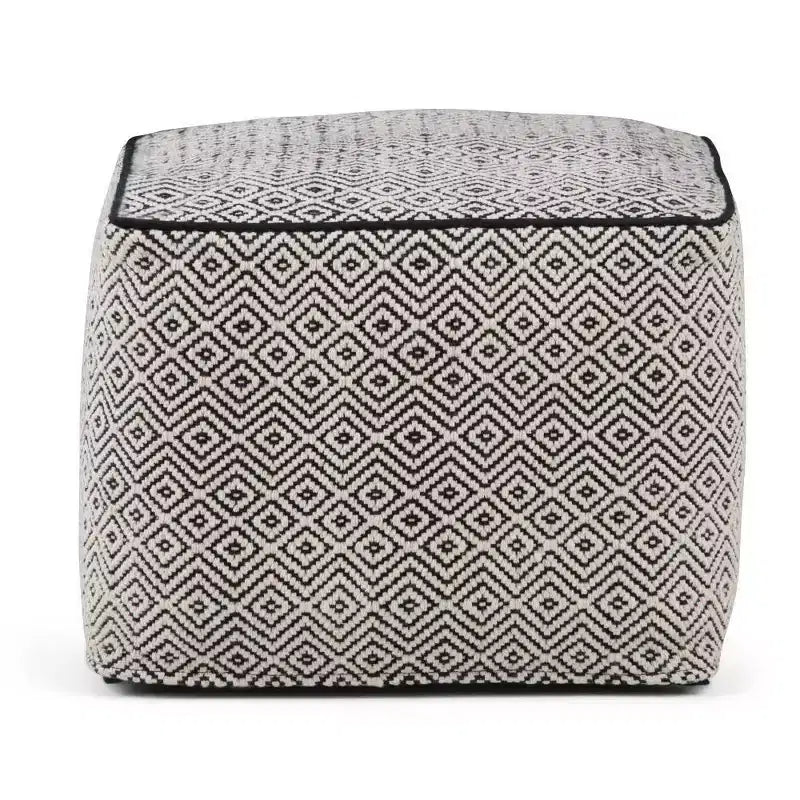 Square Pouf – Black/Natural, Geometric Pattern, Seats 1