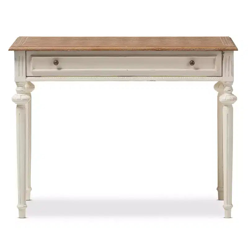 White & Oak French Provincial Writing Desk, 1-Person, 1 Drawer