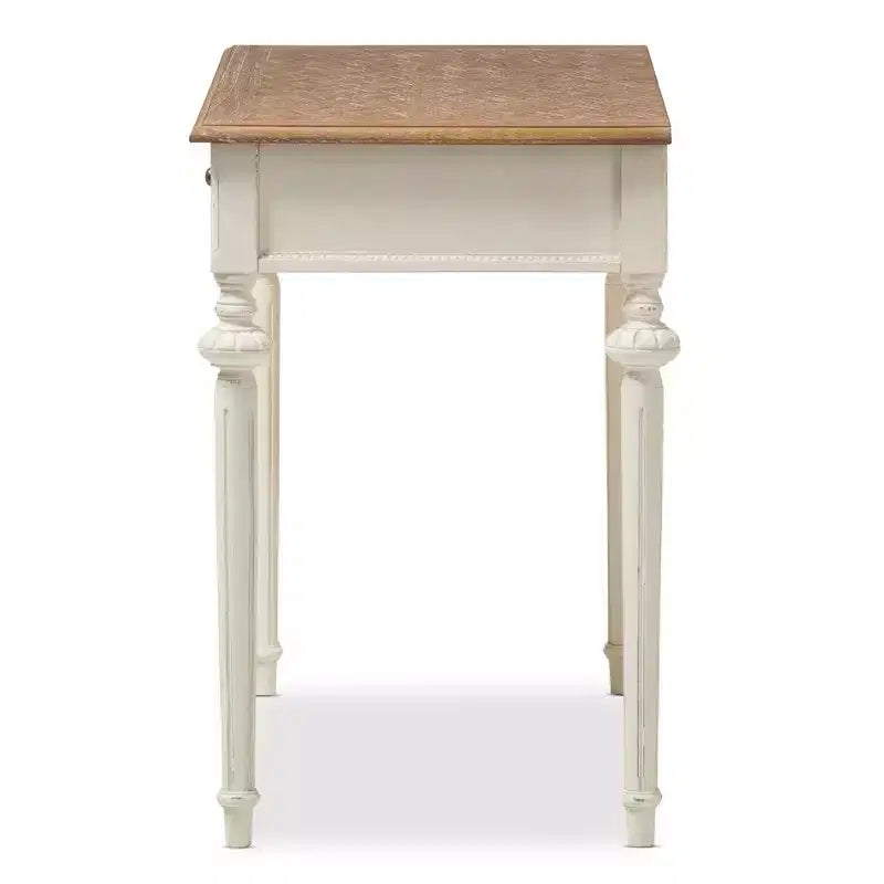 White & Oak French Provincial Writing Desk, 1-Person, 1 Drawer
