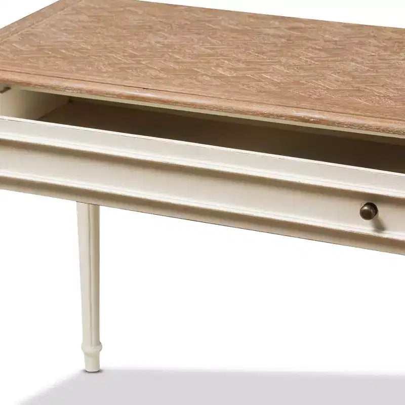 White & Oak French Provincial Writing Desk, 1-Person, 1 Drawer
