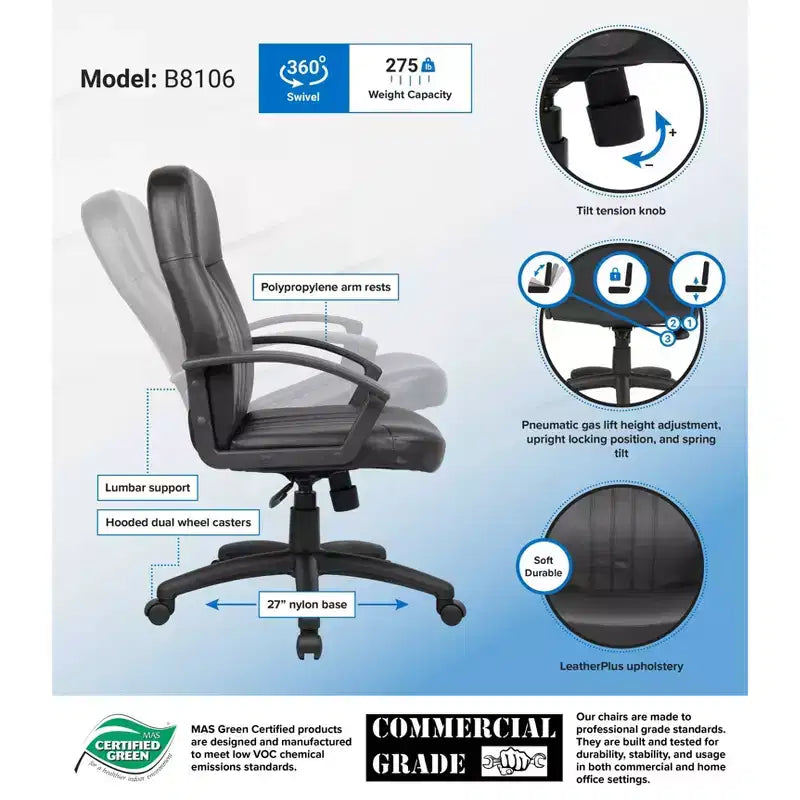 Black High-Back Executive Office Chair, Swivel, Single Seat