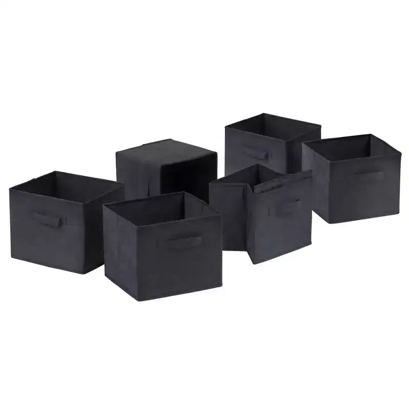 Walnut 3-Tier Storage Shelf with 6 Black Fabric Baskets, 7-Piece Set