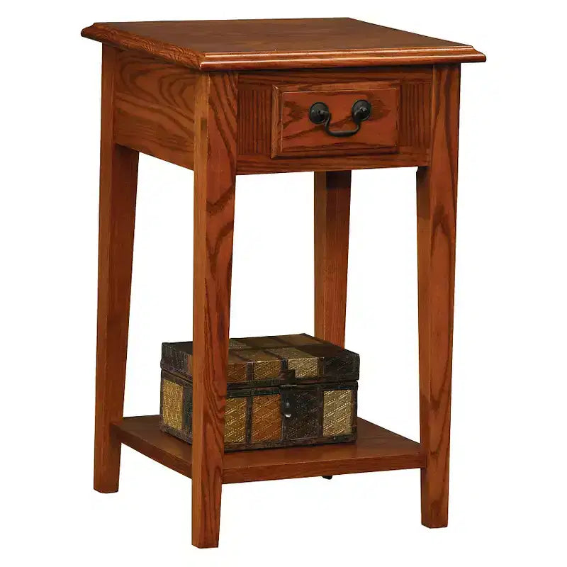 Square Side Table – Medium Oak, 1-Drawer & Lower Shelf