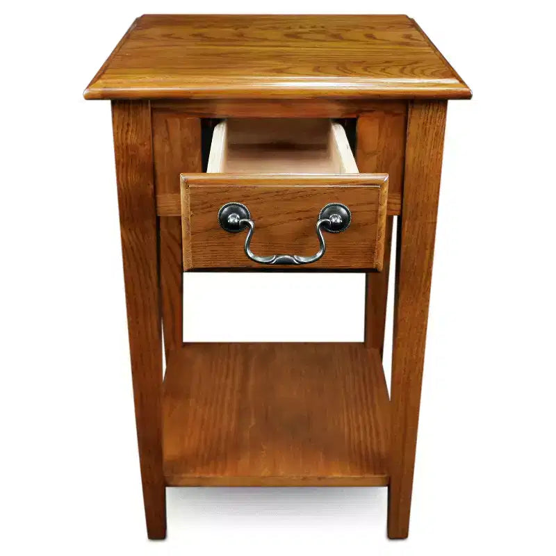 Square Side Table – Medium Oak, 1-Drawer & Lower Shelf