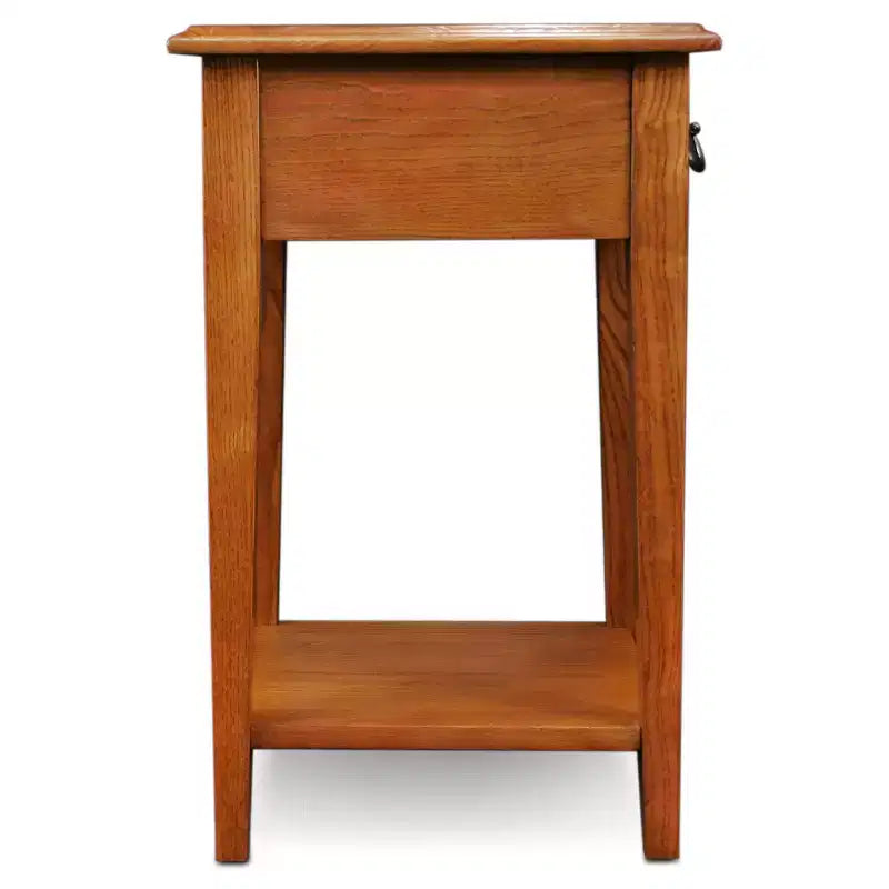 Square Side Table – Medium Oak, 1-Drawer & Lower Shelf