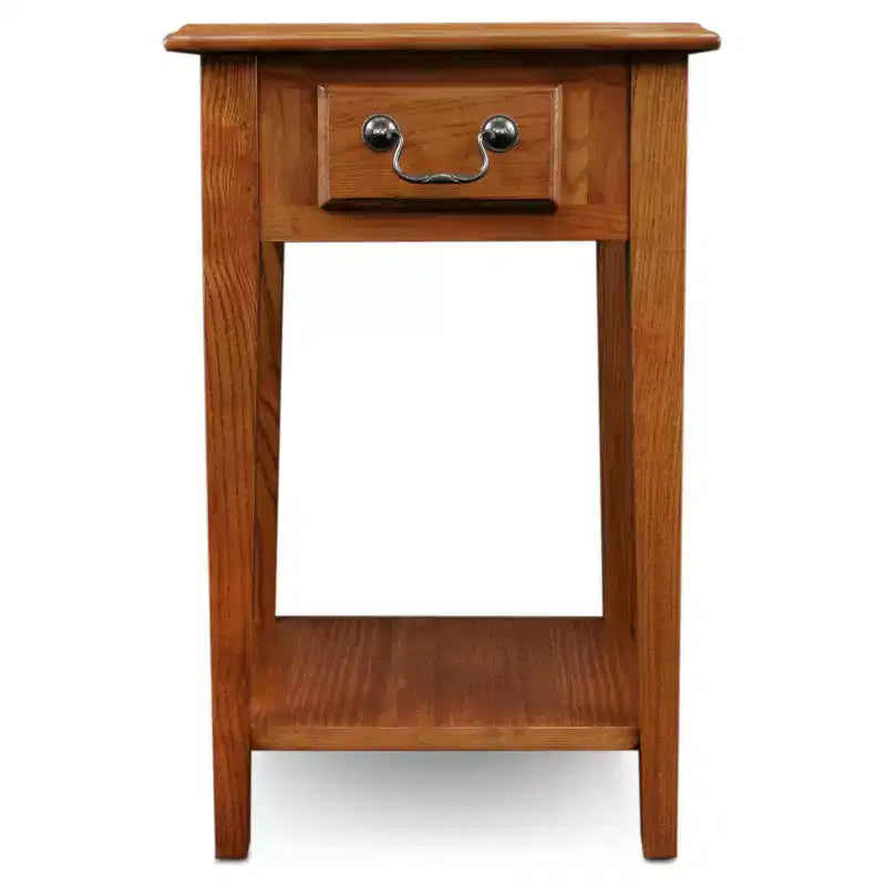 Square Side Table – Medium Oak, 1-Drawer & Lower Shelf