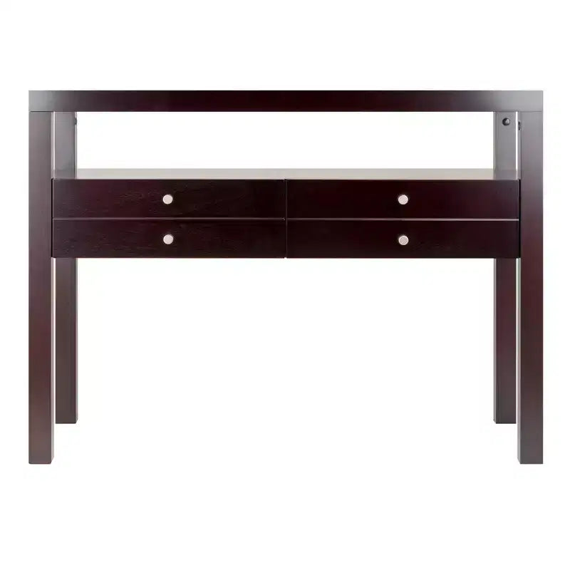 Espresso Console Table with 4 Drawers & Open Shelf