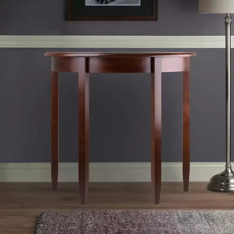 Half-Moon Accent Table, Antique Walnut, Tapered Legs, 1-Person Assembly