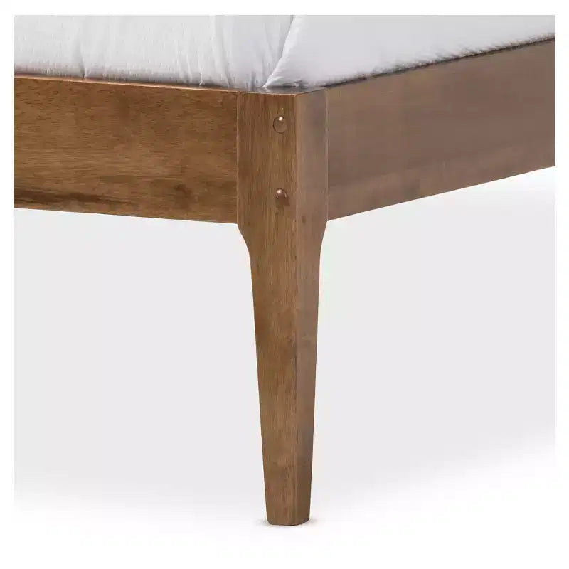 Walnut Brown Mid-Century Platform Bed Frame, Queen, No Headboard