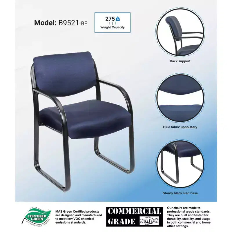 Black Fabric Sled Base Guest Chair, Seats 1