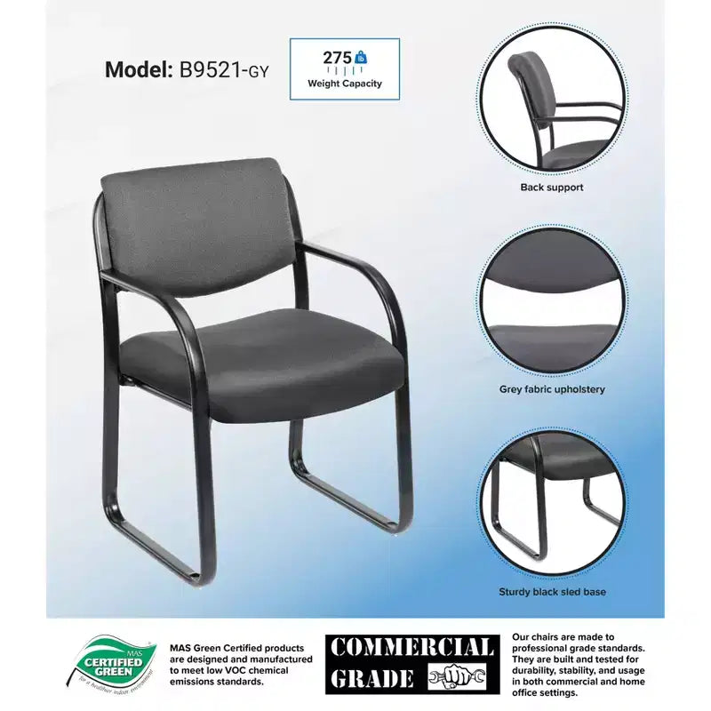 Black Fabric Sled Base Guest Chair, Seats 1