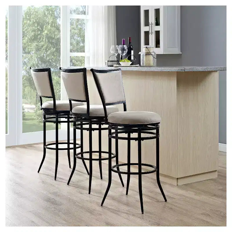 Black Faux Leather Swivel Barstool, Armless High Back, Seats 1