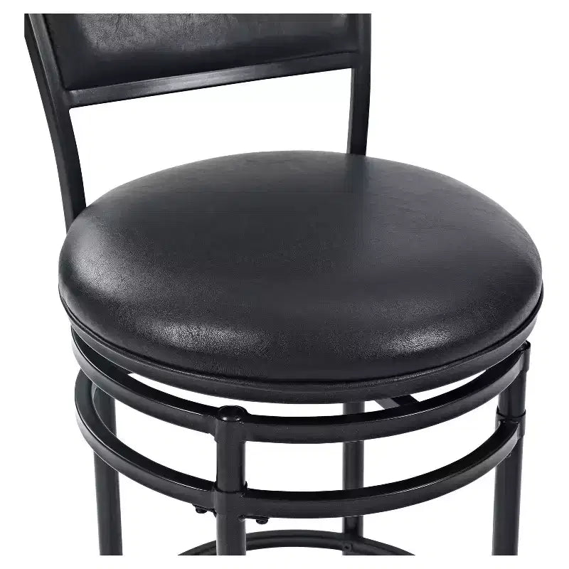Black Faux Leather Swivel Barstool, Armless High Back, Seats 1