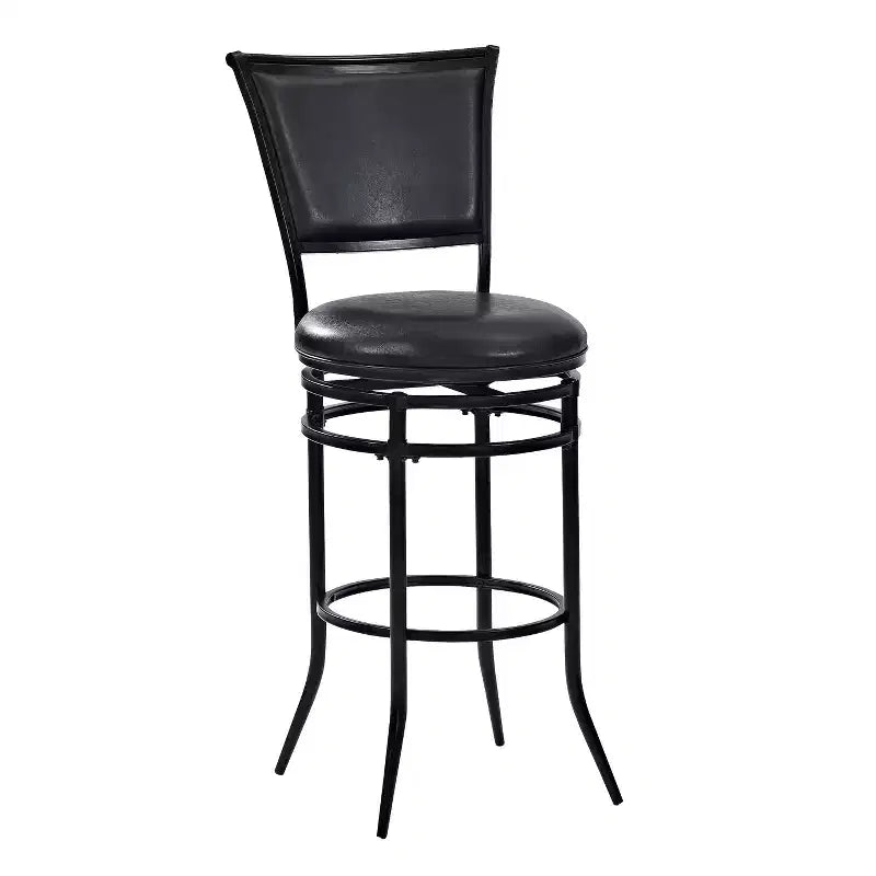 Black Faux Leather Swivel Barstool, Armless High Back, Seats 1