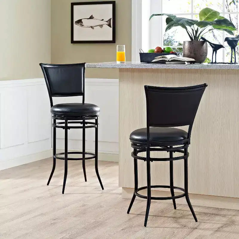 Black Faux Leather Swivel Barstool, Armless High Back, Seats 1
