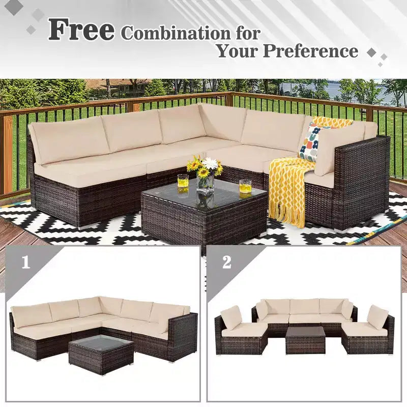 Ensemble de mobilier de jardin en rotin 6 pièces Costway avec coussins, canapé et table basse Turquoise/Rouge/Bleu marine/Marron/Blanc/Noir