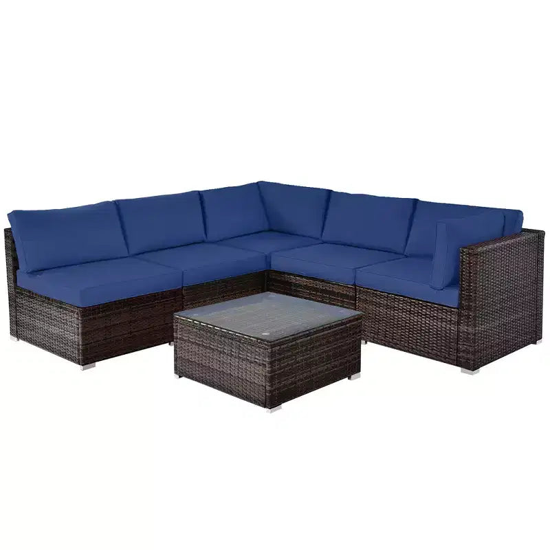 Ensemble de mobilier de jardin en rotin 6 pièces Costway avec coussins, canapé et table basse Turquoise/Rouge/Bleu marine/Marron/Blanc/Noir