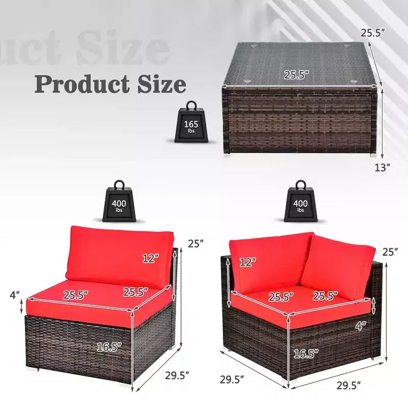 Ensemble de mobilier de jardin en rotin 6 pièces Costway avec coussins, canapé et table basse Turquoise/Rouge/Bleu marine/Marron/Blanc/Noir