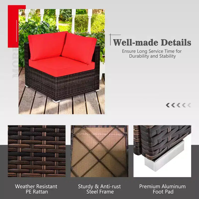 Ensemble de mobilier de jardin en rotin 6 pièces Costway avec coussins, canapé et table basse Turquoise/Rouge/Bleu marine/Marron/Blanc/Noir