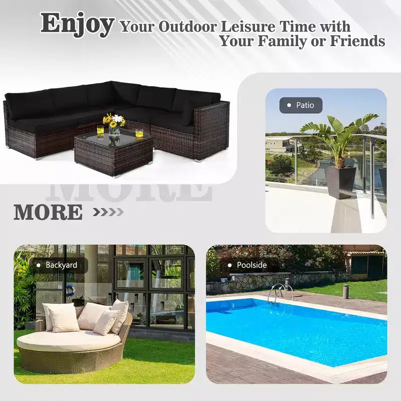 Ensemble de mobilier de jardin en rotin 6 pièces Costway avec coussins, canapé et table basse Turquoise/Rouge/Bleu marine/Marron/Blanc/Noir