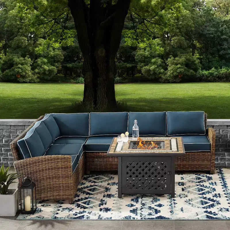 Ensemble sectionnel d'extérieur 5 pièces en osier Bradenton avec table brasero - Crosley