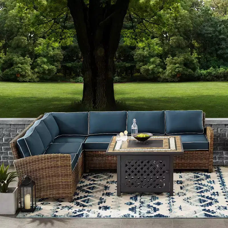 Ensemble sectionnel d'extérieur 5 pièces en osier Bradenton avec table brasero - Crosley