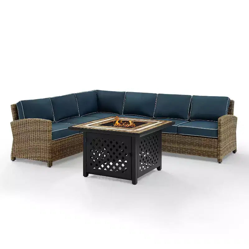 Ensemble sectionnel d'extérieur 5 pièces en osier Bradenton avec table brasero - Crosley